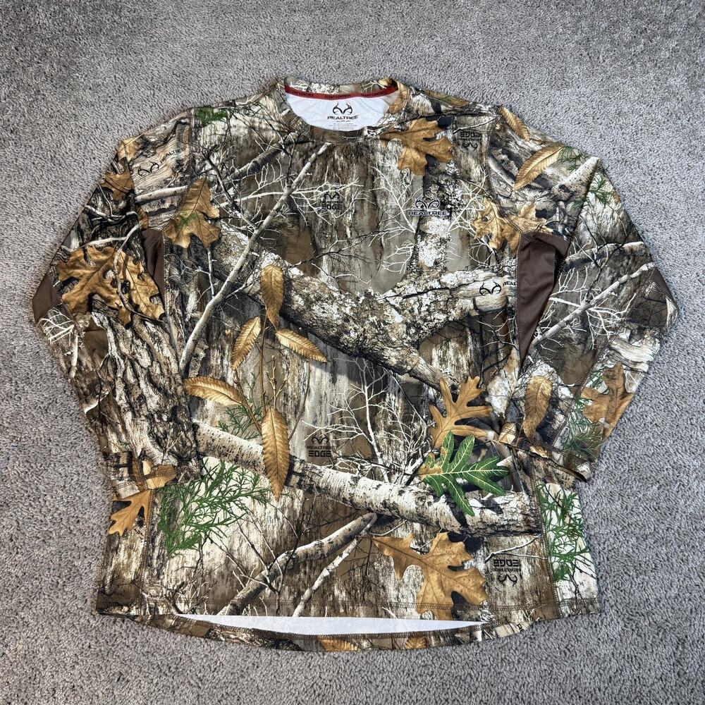 Realtree Shirt Mens XL Brown Camouflage Long Sleeve Moisture Wicking Tagless